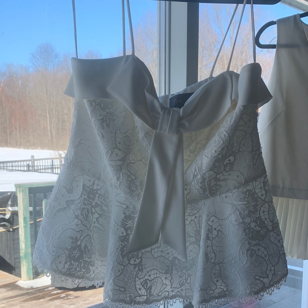 Theia White Lace Bow Camisole